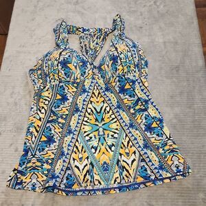 Bar III size L Geometric Tribal On The Monarchy Tankini Top Swimsuit